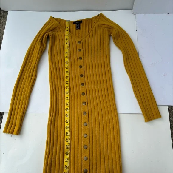 Forever 21 Ribbed Bodycon Off the Shoulder Mustard Sweater Dress Size S - Picture 2 of 5